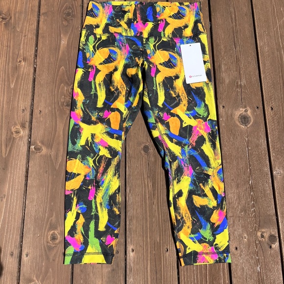 Lululemon Wunder Train HR Crop Undertone Black Multi Size 12 - Picture 2 of 6